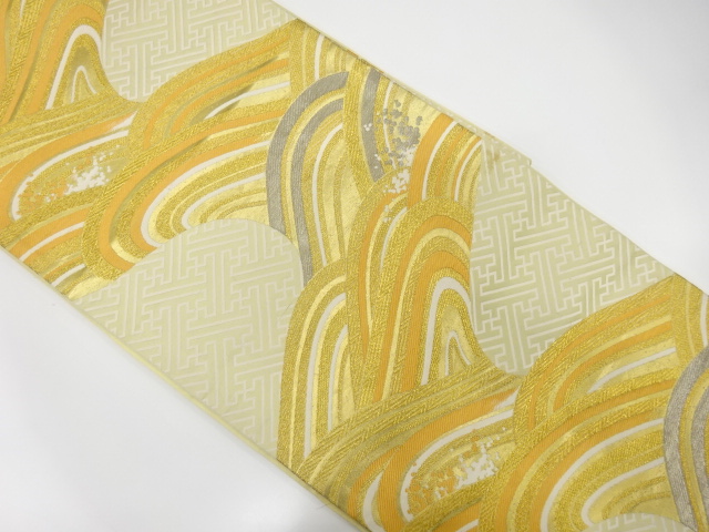 JAPANESE KIMONO / ANTIQUE FUKURO OBI / WOVEN RAGING WAVES